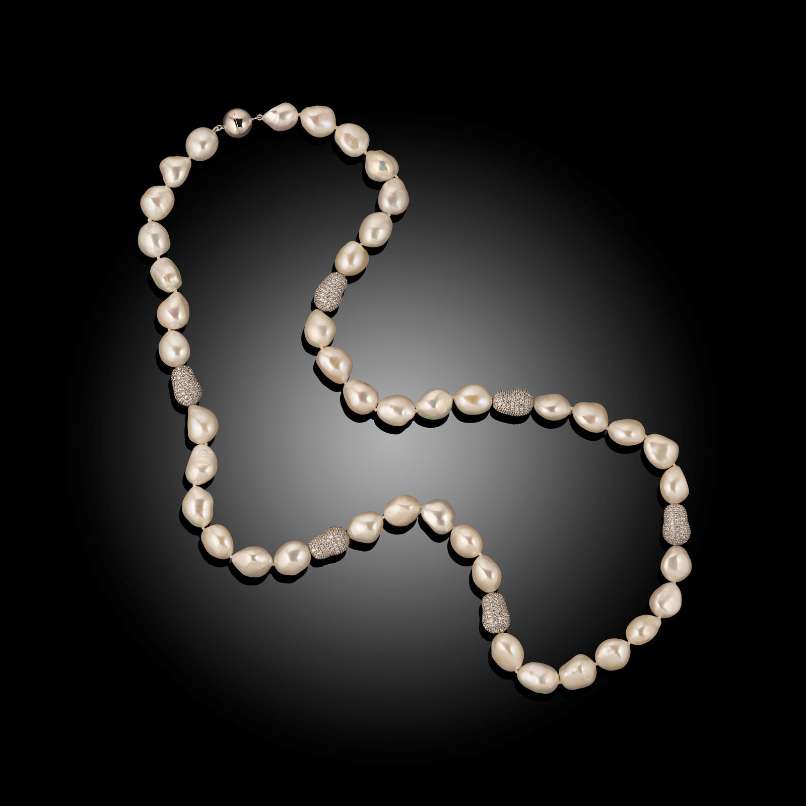 Silver Baroque Freshwater And CZ Pearl Necklace - 3