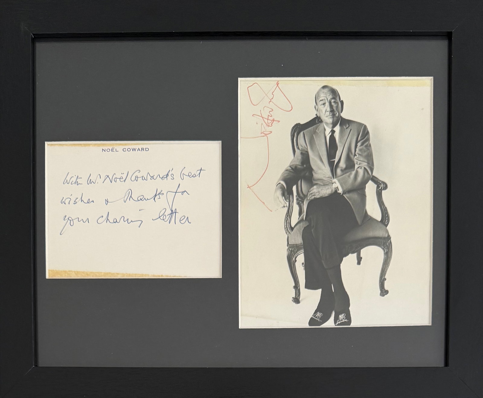 Noel Coward Hand Signed Framed Photo Presentation, 25cm x 20cm. COA Supplied On All Items Upon: Noel Coward Hand Signed Framed Photo Presentation, 25cm x 20cm. COA Supplied On All Items Upon Request
