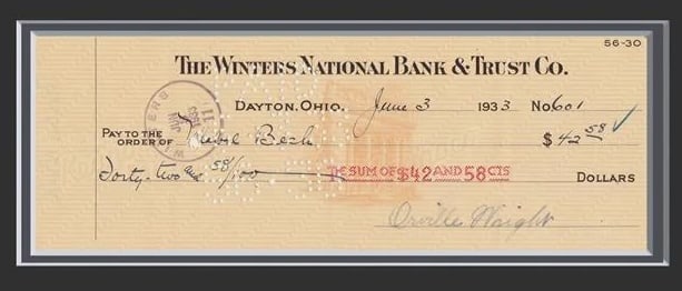 Orville Wright Hand Signed Cheque, Actual Piece Of 'Wright Flyer, FDC First Day Cover, Framed 40cm x - 4