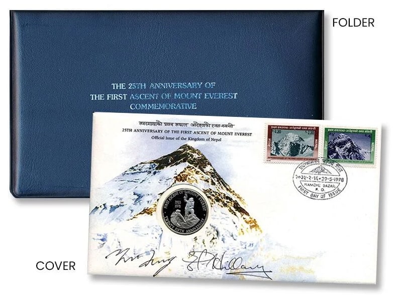Edmund Hillary, Tenzing Norgay, Extremely Rare Hand Signed Limited Edition FDC And Coin (1 of 3)