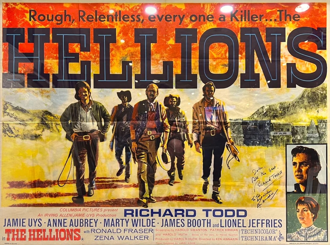 Hellions, Hand Signed Richard Todd & Ken Annakin, 110cm x 85cm, Original Full Size Film Poster. (1 of 3)