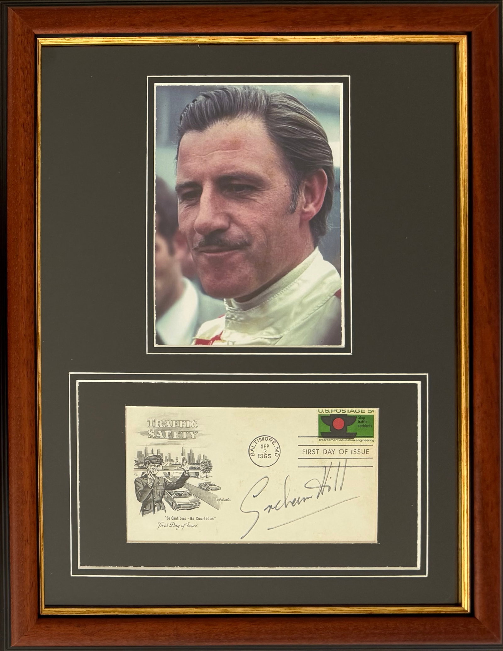 Graham Hill, Formula One World Champion, Hand Signed FDC First Day Cover, Framed 40cm x 30cm: Graham Hill, Formula One World Champion, Hand Signed FDC First Day Cover, Framed 40cm x 30cm Presentation. COA Supplied On All Items Upon Request