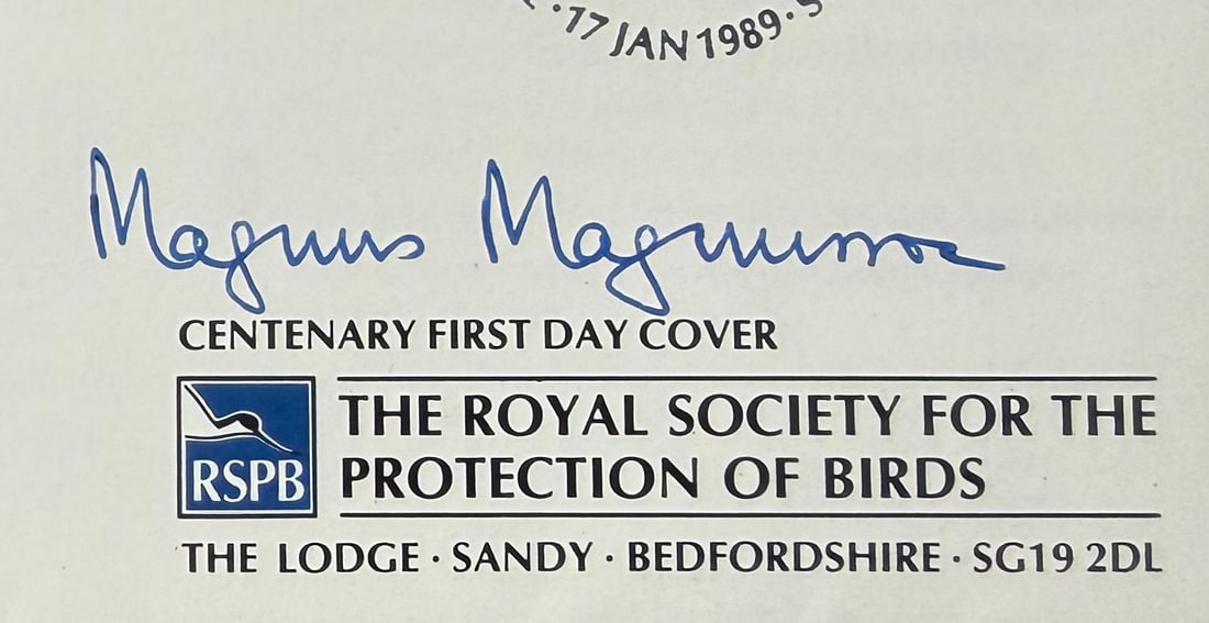 Magnus Magnusson, Hand Signed RSPB First Day Cover, FDC, Postmarked 17th January 1989. COA - 2