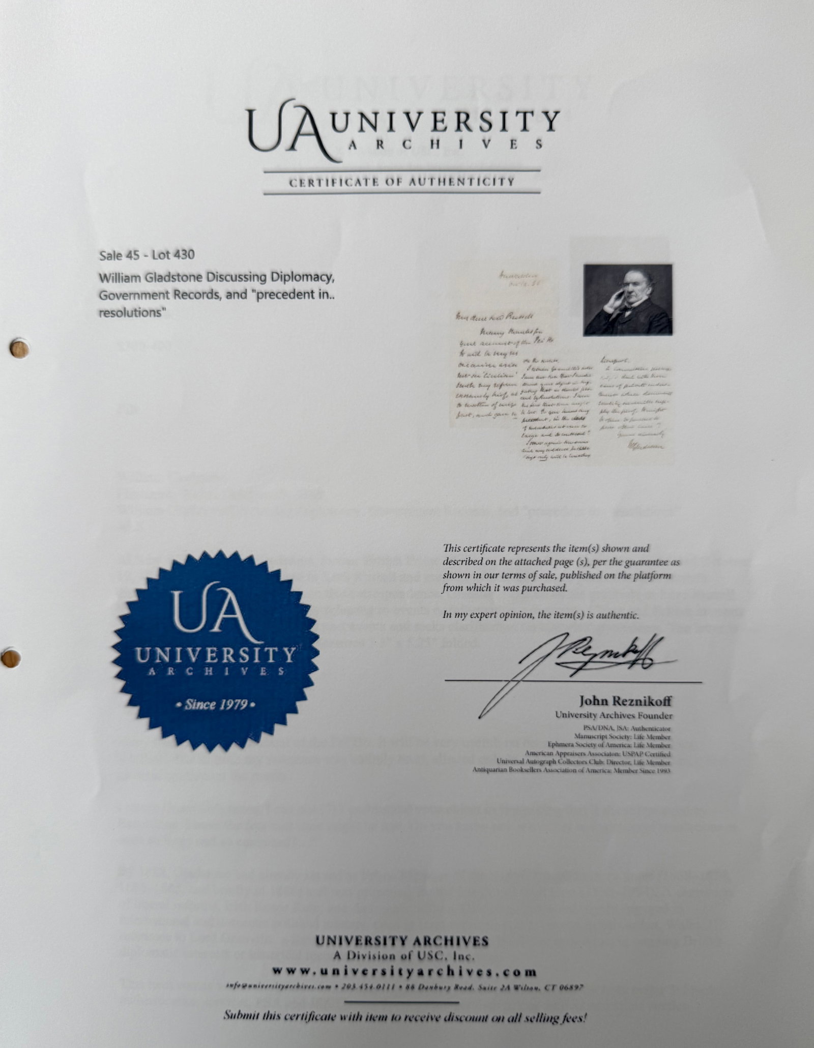 William Gladstone, British Prime Minister, Hand Written, 1868 3-Page Signed Letter. John Reznikoff (1 of 4)