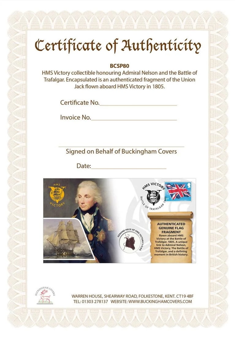HMS Victory, Actual Piece Of HMS Victory Battle Of Trafalgar, Flag Flown Relic, Encased in FDC, John (1 of 4)