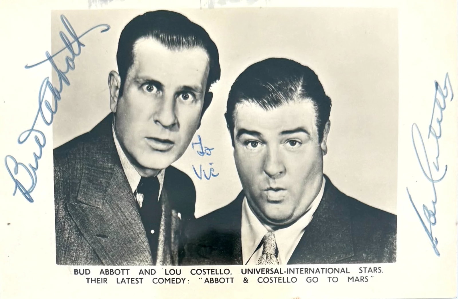 Abbott And Costello, Hand Signed Photocard Framed Photocard Presentation, 20cm x 15cm. COA (1 of 4)