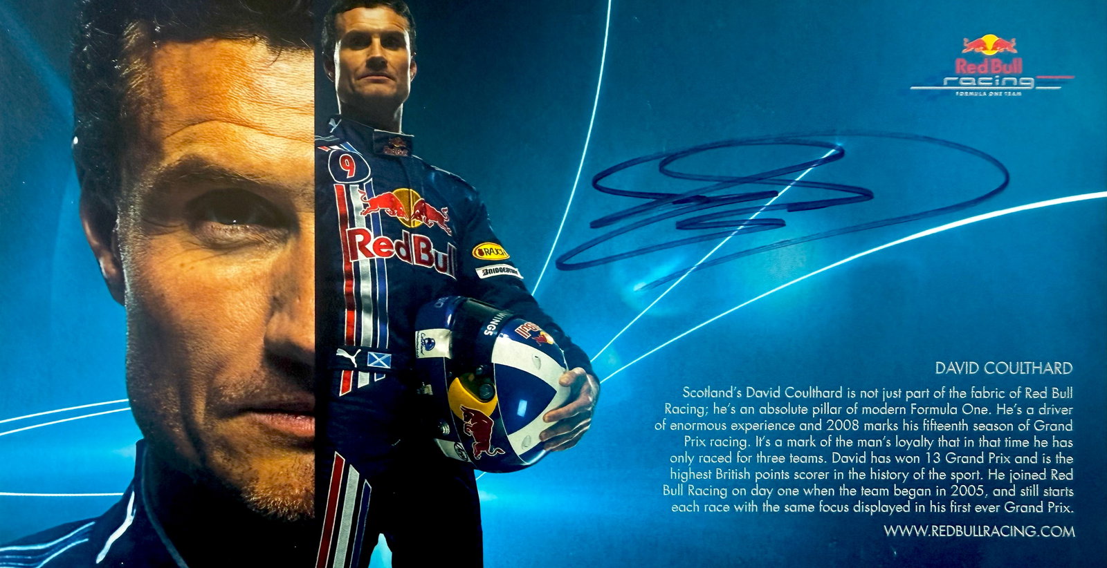 David Couthard, Hand Signed Official Red Bull Publicity Card 20cm x 10cm. COA Supplied On All - 2