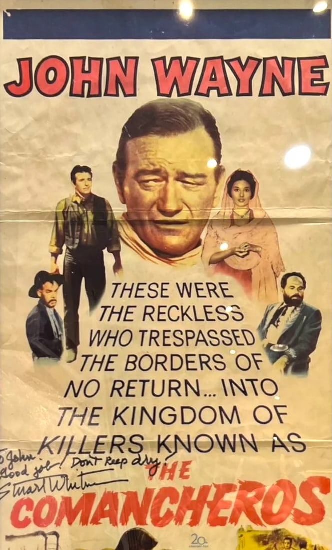 The Commancheros, Hand Signed Stuart Whitman, 95cm x 45cm, Original Full Size Film Poster. COA: The Commancheros, Hand Signed Stuart Whitman, 95cm x 45cm, Original Full Size Film Poster. COA Supplied On All Items Upon Request