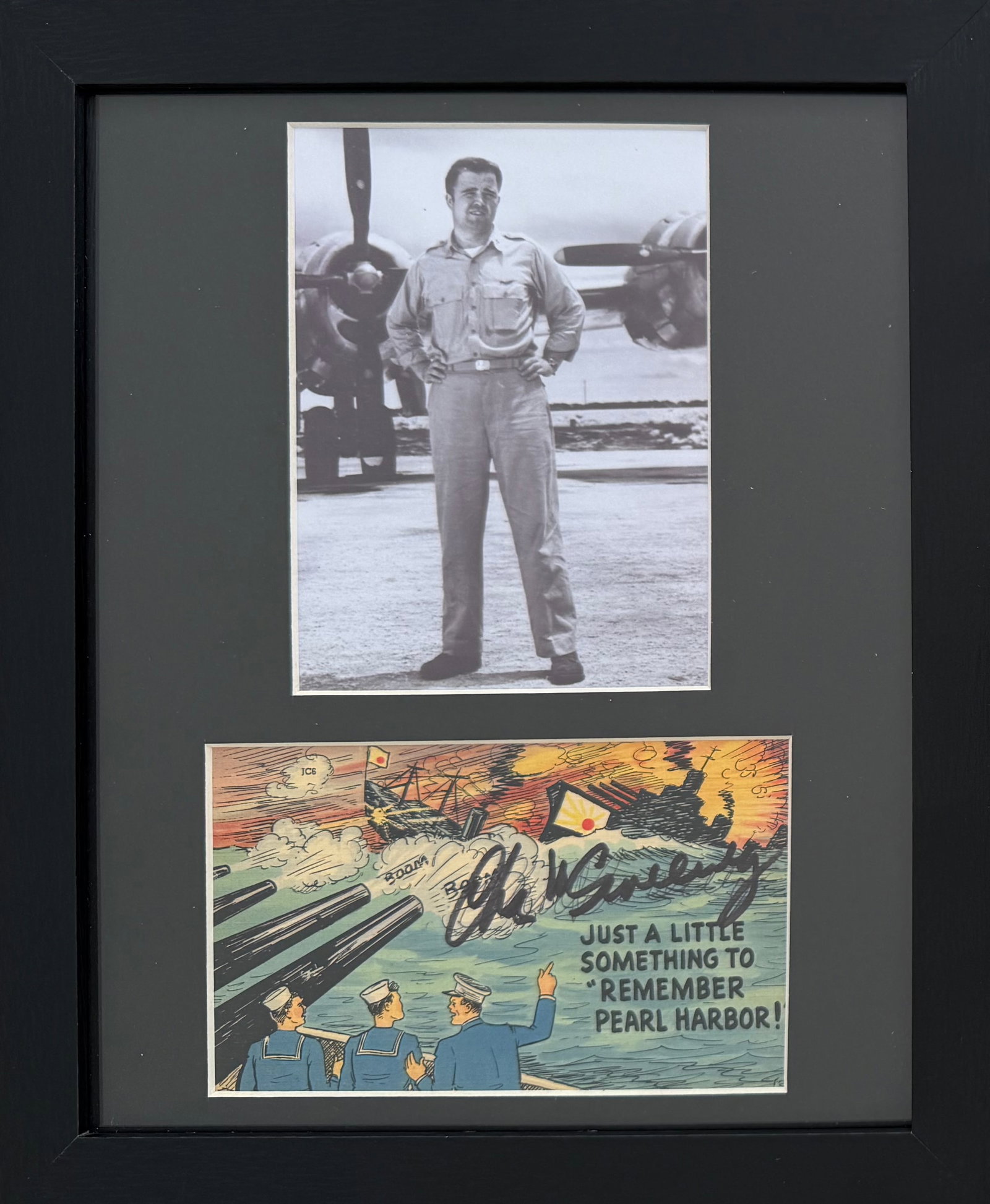 Charles Sweeney, Nagasaki 'Bockscar' Atomic Bomb Pilot, Hand Signed Rare Postcard Framed 25cm x 20cm (1 of 4)