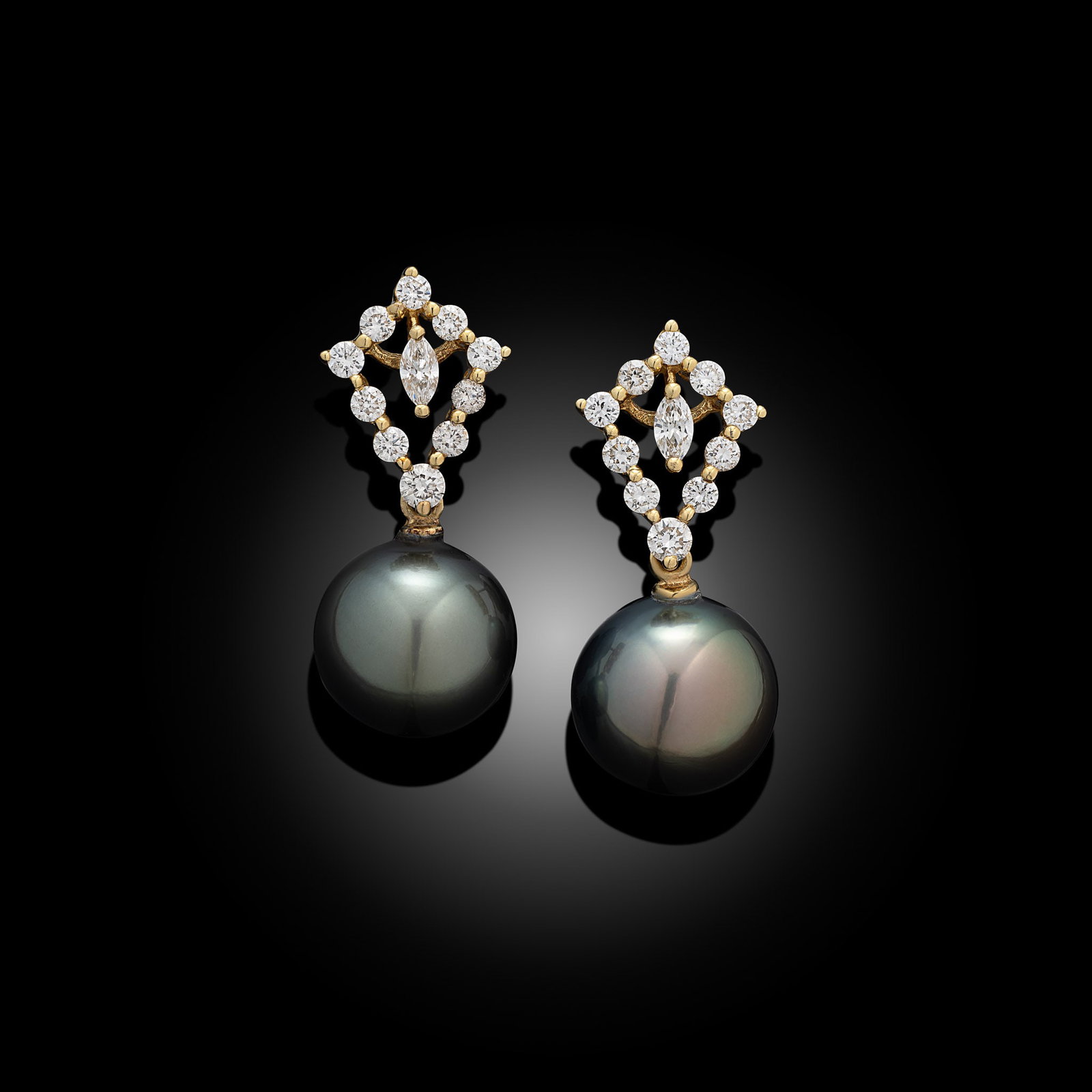 18ct Yellow Gold Tahitian Pearl & Diamond Drop Studs (1 of 3)