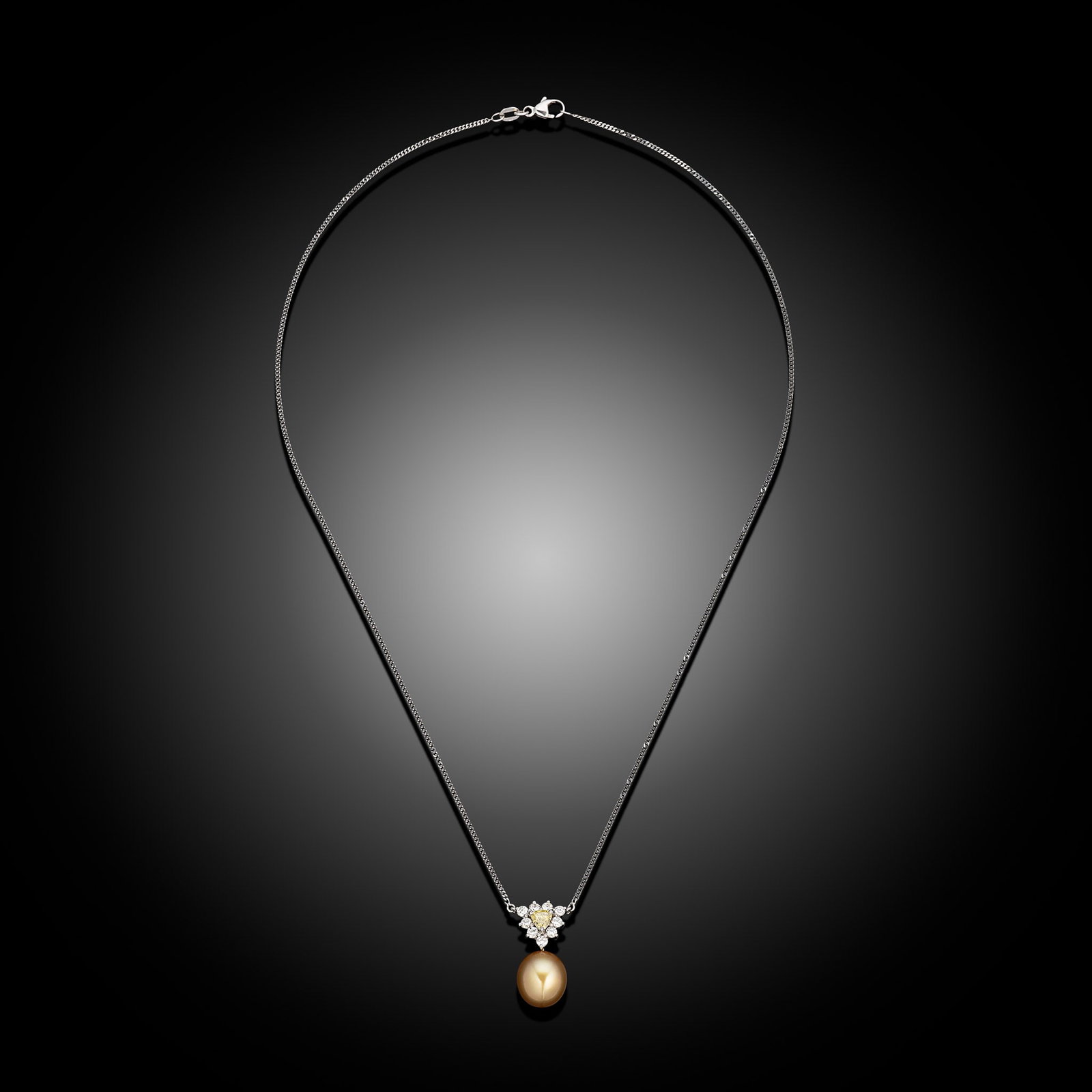 18ct White Gold Indonesian South Sea Pearl & Fancy Colour Diamond Pendant (1 of 4)
