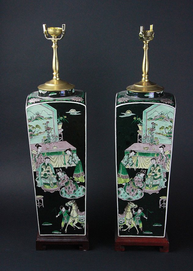 PAIR OF CHINESE FAMILLE NOIRE SQUARE VASES (1 of 7)