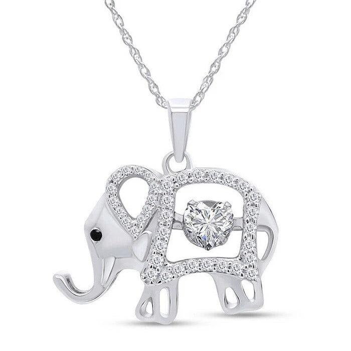 WHITE-METAL ELEPHANT PENDANT NECKLACE WITH COLORLESS STONES (1 of 4)