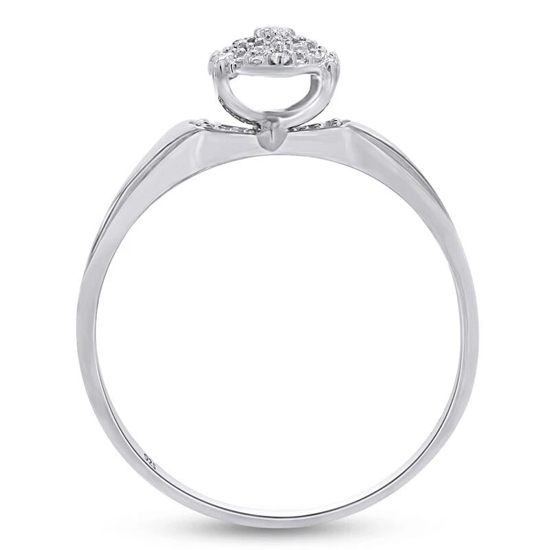 WHITE-METAL HALO-STYLE SOLITAIRE RING: WHITE-METAL HALO-STYLE SOLITAIRE RING Description: A white-metal ring with a raised circular halo-style head supported above a smooth polished shank.