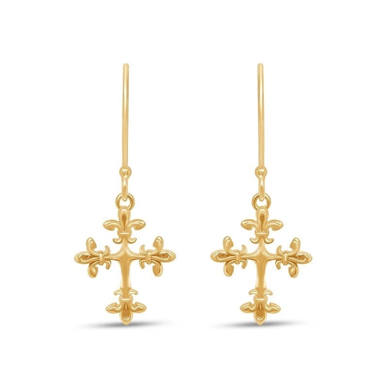 GOLD-TONE CROSS MOTIF DROP EARRINGS (1 of 2)