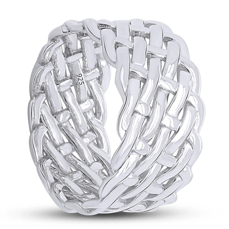WHITE-METAL MULTI-ROW WOVEN STATEMENT RING - 2