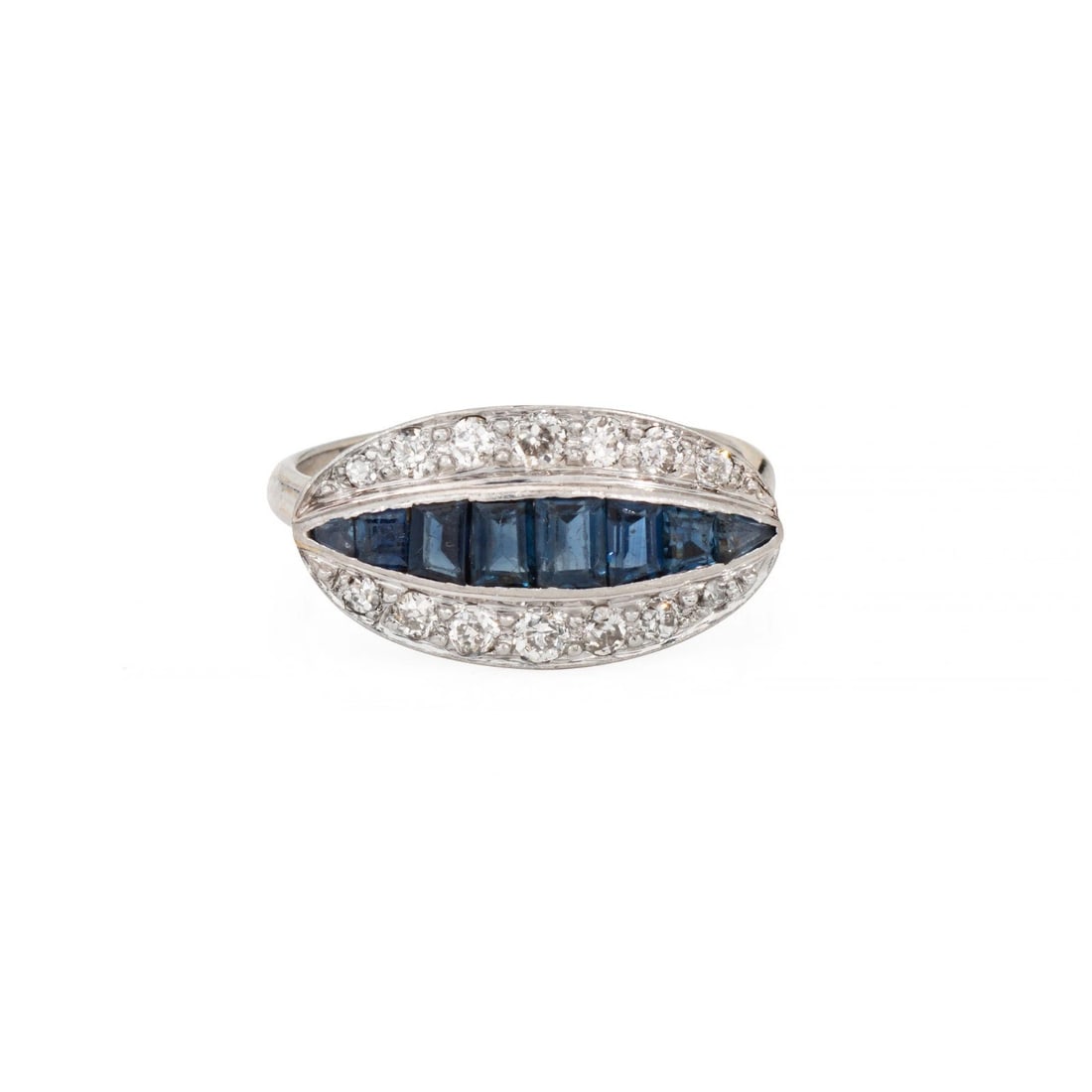 VICTORIAN SHELLWORK OCTAGONAL WALL MIRROR: VICTORIAN SHELLWORK OCTAGONAL WALL MIRROR Description: Finely detailed vintage Art Deco diamond & sapphire ring (circa 1920s to 1930s) crafted in 18k white gold and platinum. 14 old European cut