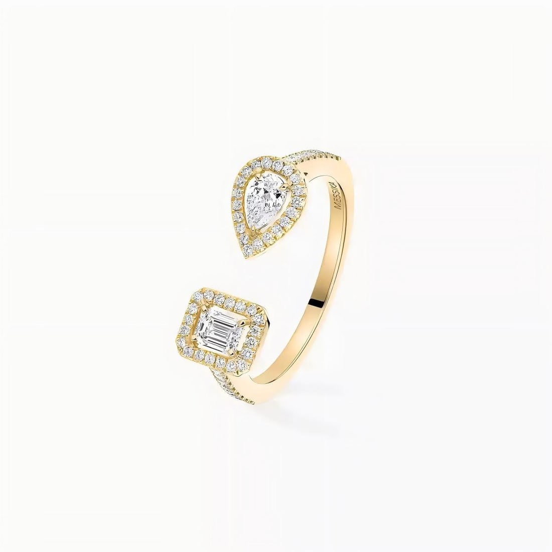 0.15-CARAT GOLD AND DIAMOND RING: 0.15-CARAT GOLD AND DIAMOND RING Description: The brilliant and dazzling marquise cut is charming, while the emerald-shaped cut is fashionable and captivating, complementing each other beautifully.