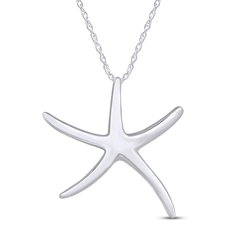 WHITE-METAL STARFISH PENDANT NECKLACE (1 of 4)