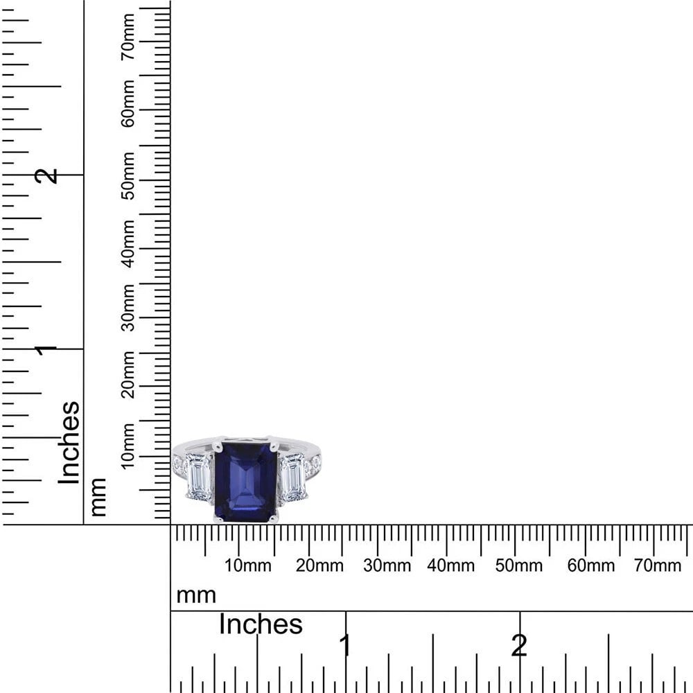 WHITE-METAL RECTANGULAR DEEP-BLUE AND COLORLESS STONE RING - 4
