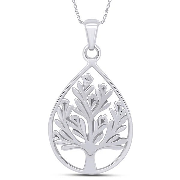 WHITE-METAL TREE OF LIFE TEARDROP PENDANT NECKLACE (1 of 4)