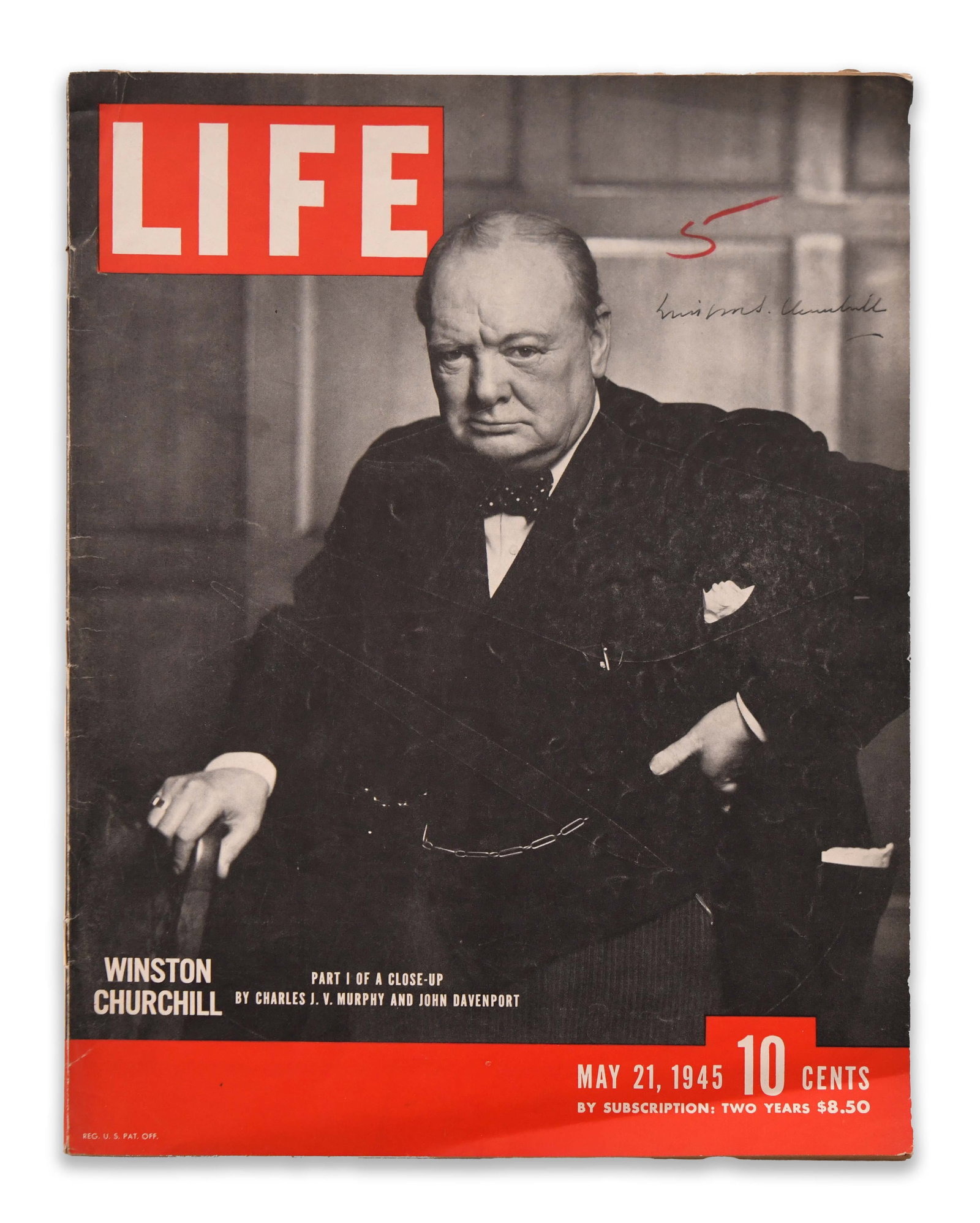 WINSTON CHURCHILL - SIGNED LIFE MAGAZINE "A CLOSE-UP" (MAY 21, 1945 ISSUE) (1 of 2)