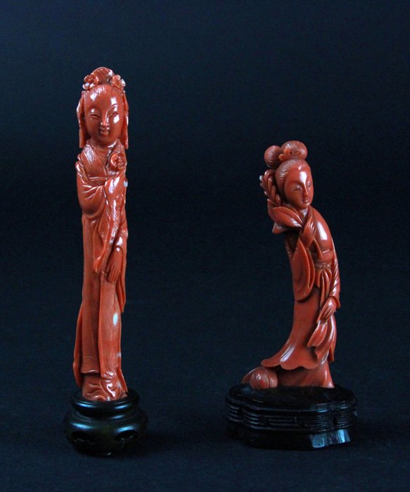 Two Carved Coral Lady Figures (1 of 8)
