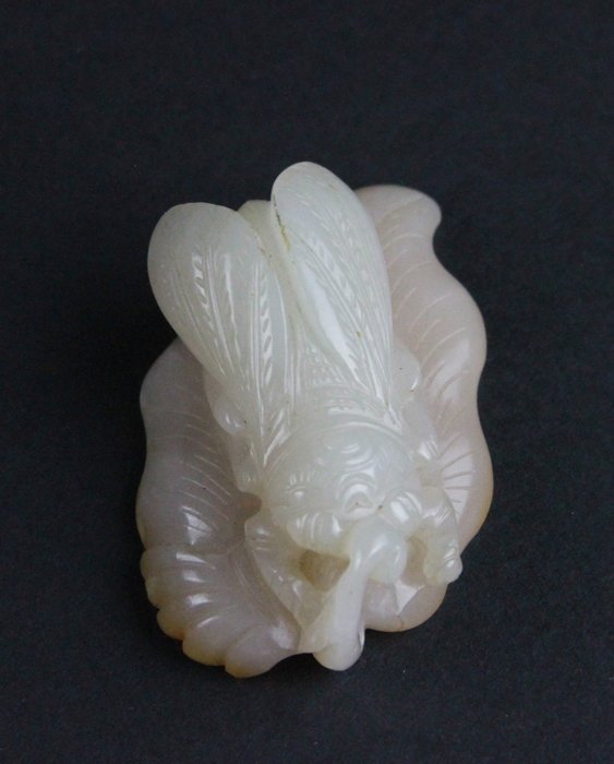 An Antique Chinese Jade carving with Cicada on Leafe (1 of 3)