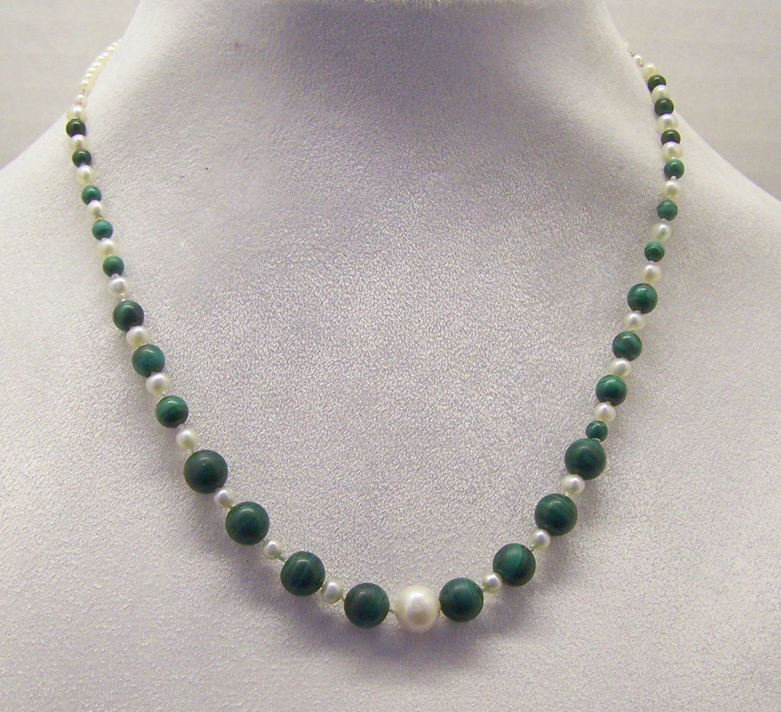 sterling silver malachite pearl necklace (1 of 3)