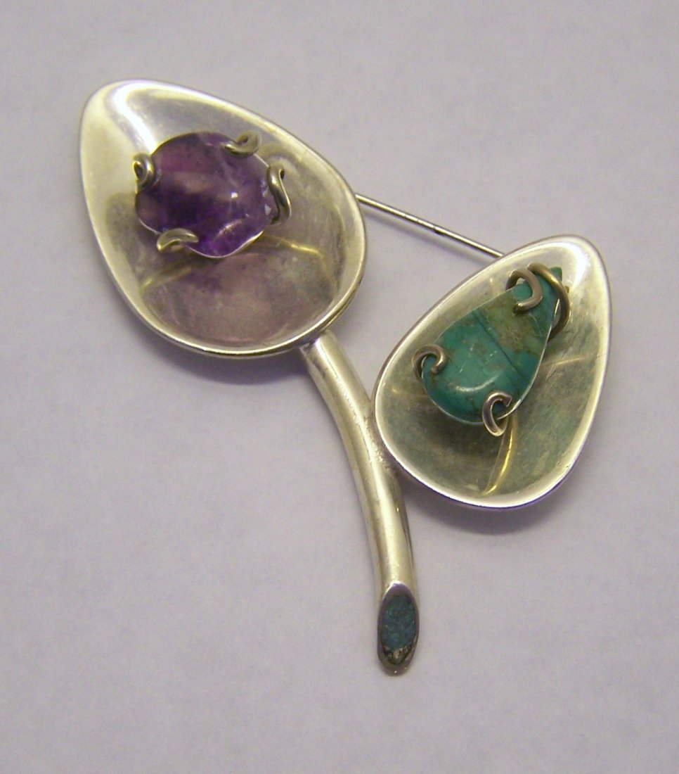 LOS CASTILLO sterling silver amethyst turquoise brooch (1 of 3)