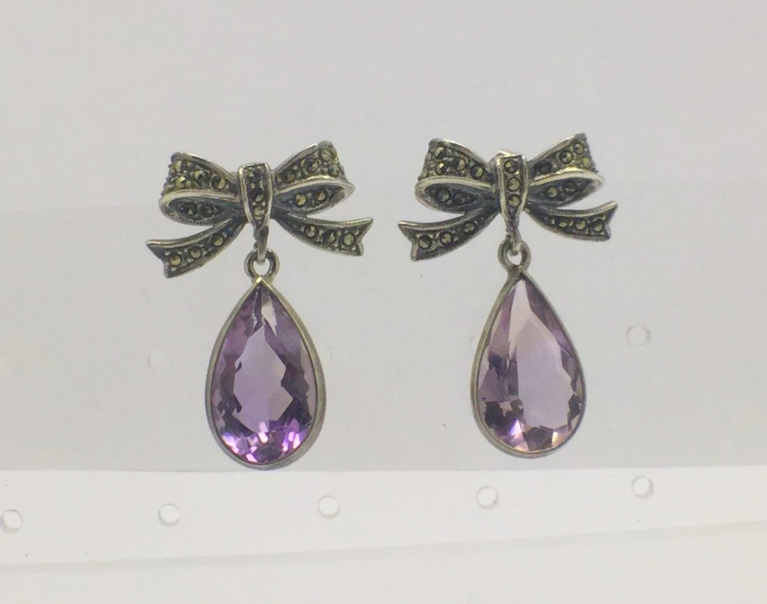 sterling silver marcasite amethyst earrings #384 (1 of 3)