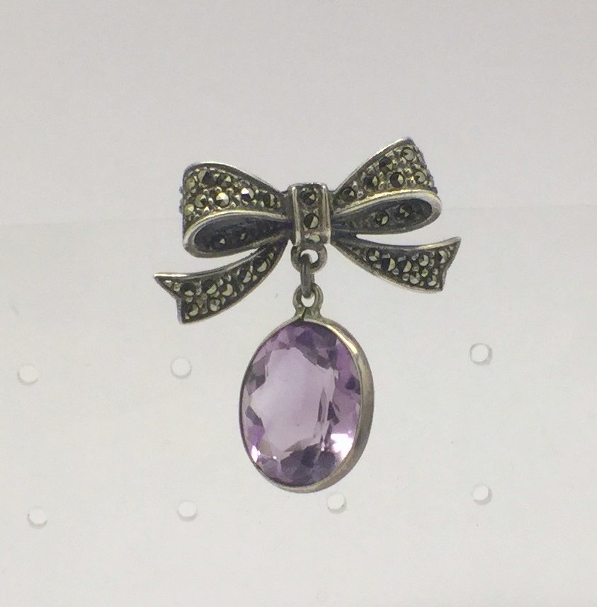 sterling silver amethyst marcasite brooch (1 of 3)