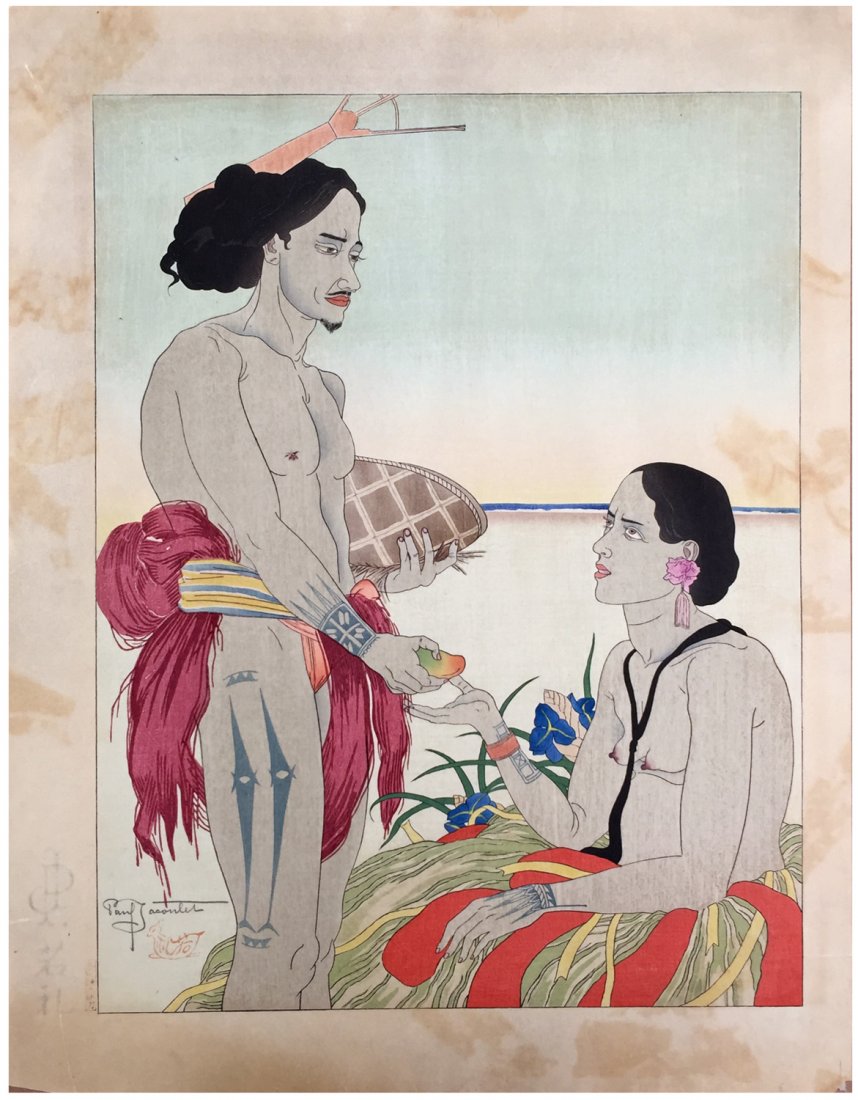 Japanese Woodblock Print Paul Jacoulet: Japanese Woodblock Print by Paul Jacoulet Amoureux a Tarang