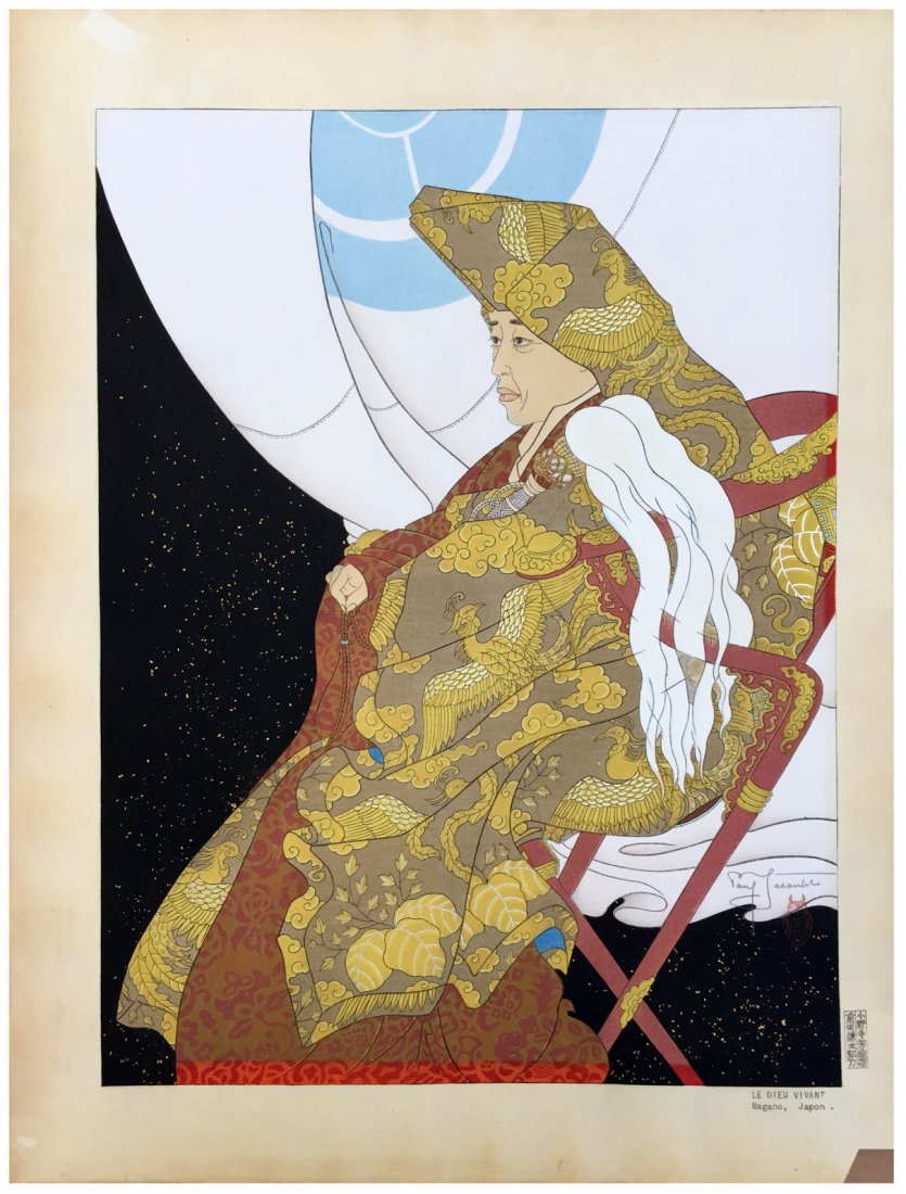 Japanese Woodblock Print Paul Jacoulet: Japanese Woodblock Print by Paul Jacoulet Le Dieu Vivant