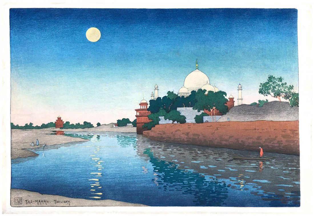 Japanese Woodblock Print Charles Bartlett: Japanese Woodblock Print by Charles Bartlett Taj Mahal Twilight