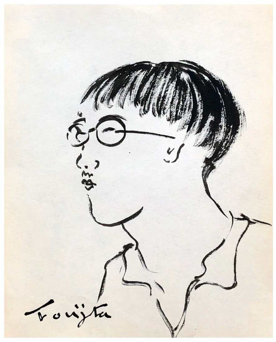Japanese Woodblock Print Tsuguharu Foujita: Japanese Woodblock Print by Tsuguharu Foujita Self Portrait