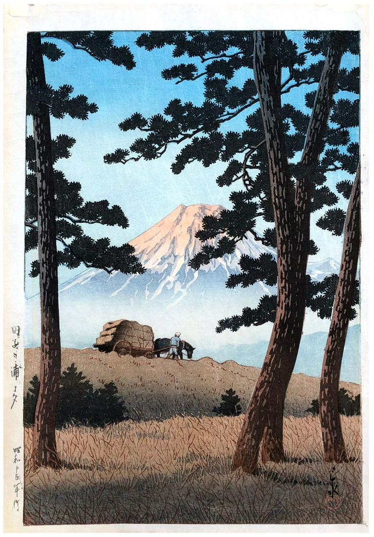 Japanese Woodblock Print Kawase Hasui: Japanese Woodblock Print by Kawase Hasui Evening at Tago