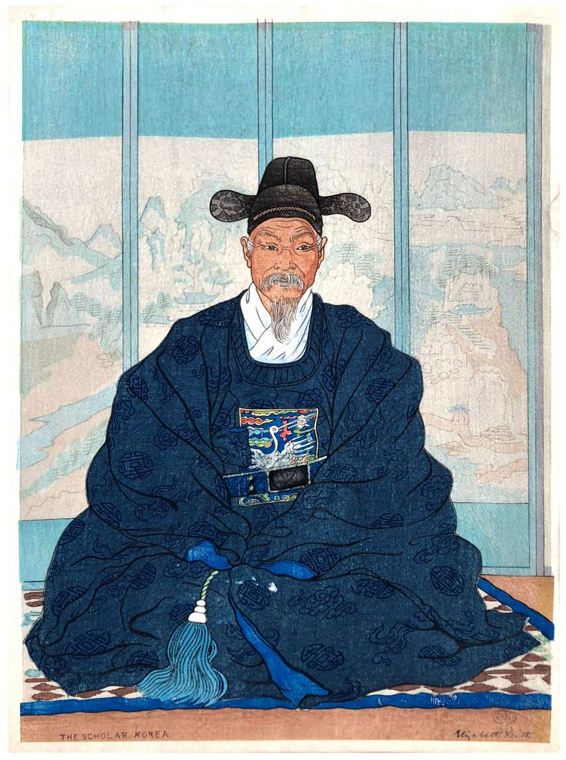 Japanese Woodblock Print Elisabeth Keith: Japanese Woodblock Print by Elisabeth Keith The Scholar Korea