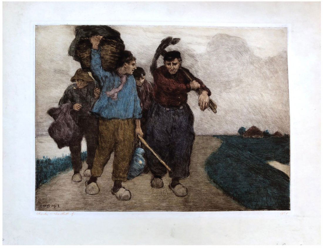 Japanese Woodblock Print Charles Bartlett: Japanese Woodblock Print by Charles Bartlett Returning from Work Holland