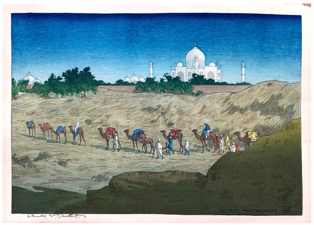 Japanese Woodblock Print Charles Bartlett: Japanese Woodblock Print by Charles Bartlett Taj Mahal from the Desert