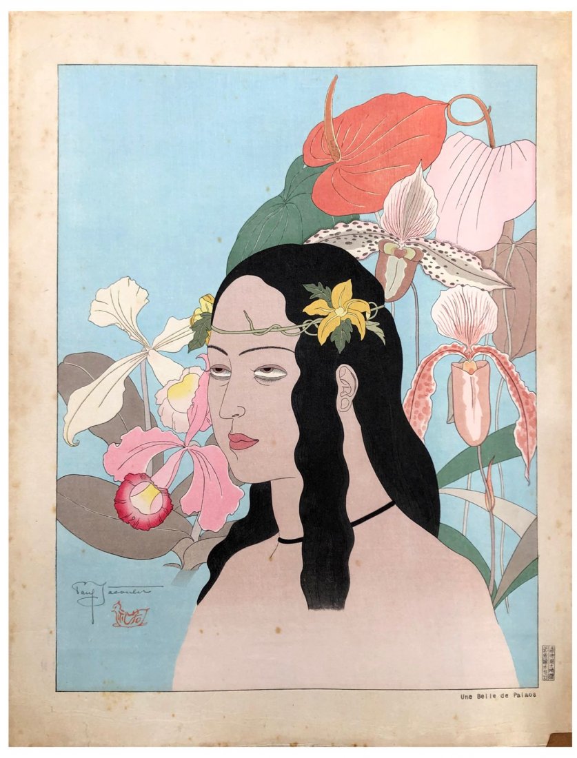 Japanese Woodblock Print Paul Jacoulet: Japanese Woodblock Print by Paul Jacoulet Une Belle de Palaos