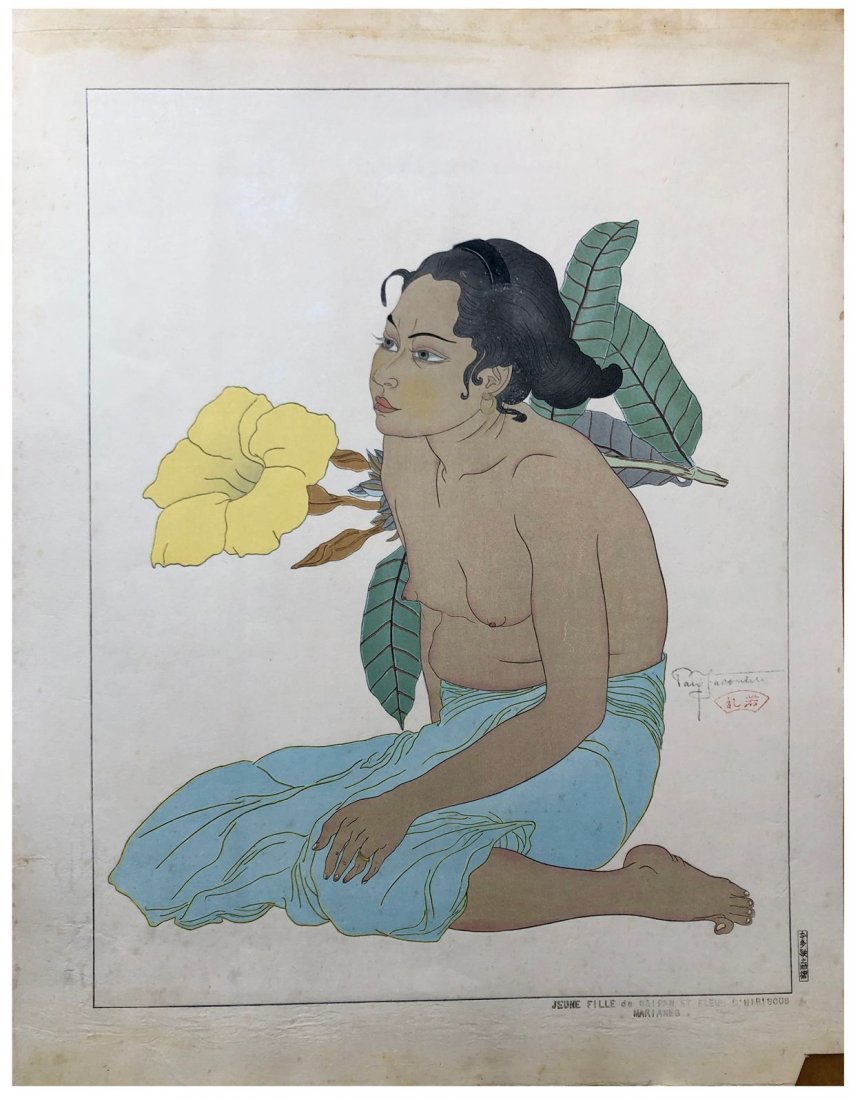 Japanese Woodblock Print Paul Jacoulet: Japanese Woodblock Print by Paul Jacoulet Jeune Fille de Saipan