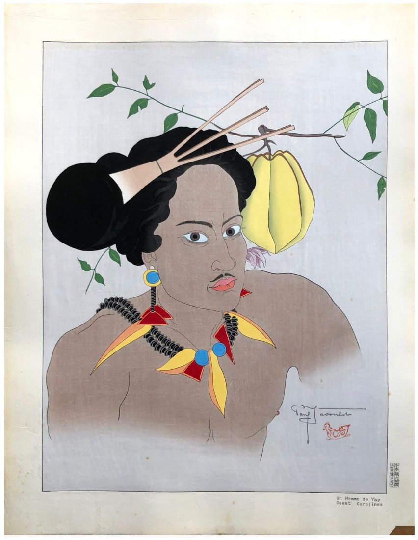 Japanese Woodblock Print Paul Jacoulet: Japanese Woodblock Print by Paul Jacoulet Un Homme de Yap