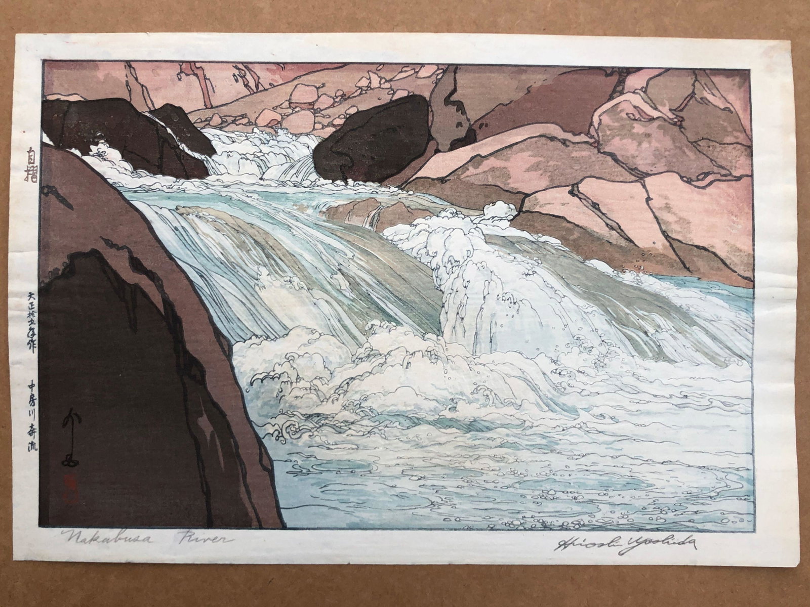 Japanese Woodblock Print Hiroshi Yoshida: Japanese Woodblock Print by Hiroshi Yoshida Nakabusa River