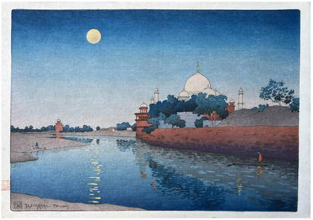 Japanese Woodblock Print Charles Bartlett: Japanese Woodblock Print by Charles Bartlett Taj Mahal Twilight