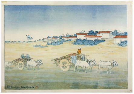 Japanese Woodblock Print Charles Bartlett: Japanese Woodblock Print by Charles Bartlett Benares Early Morning