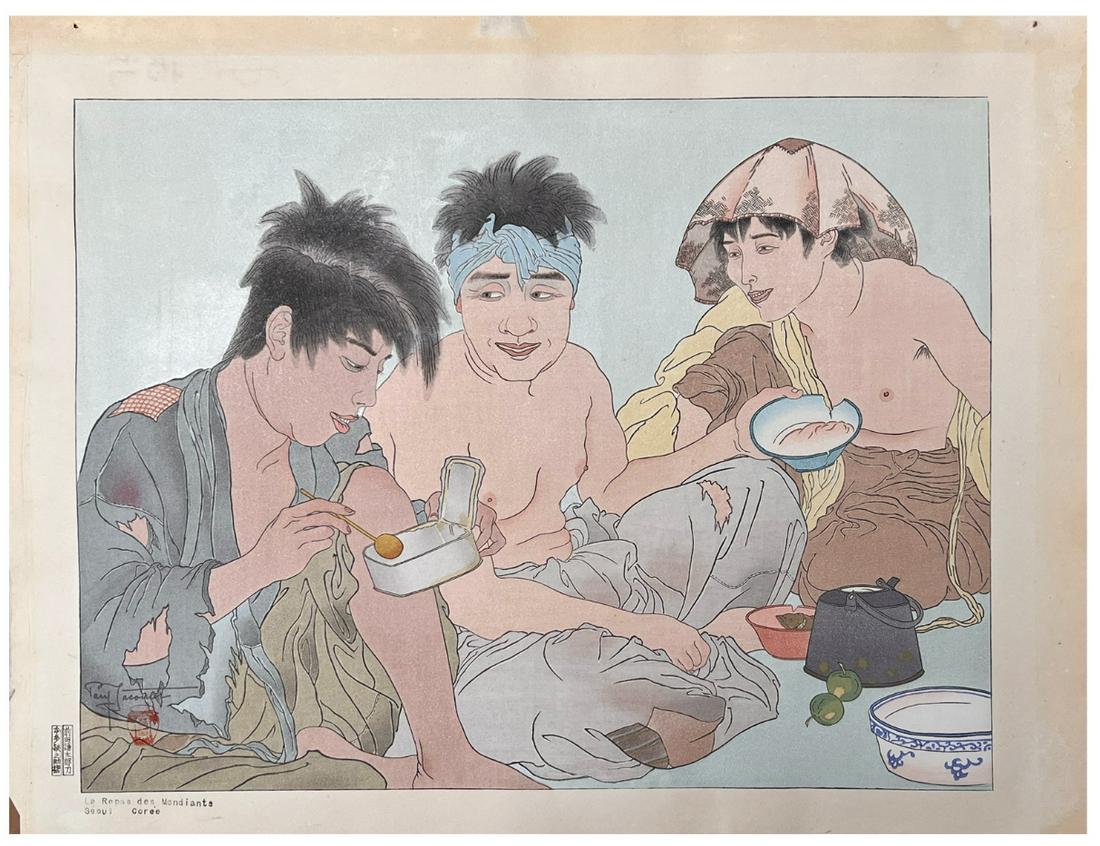 Japanese Woodblock Print Paul Jacoulet: Japanese Woodblock Print by Paul Jacoulet Le Repas Des Mendiants