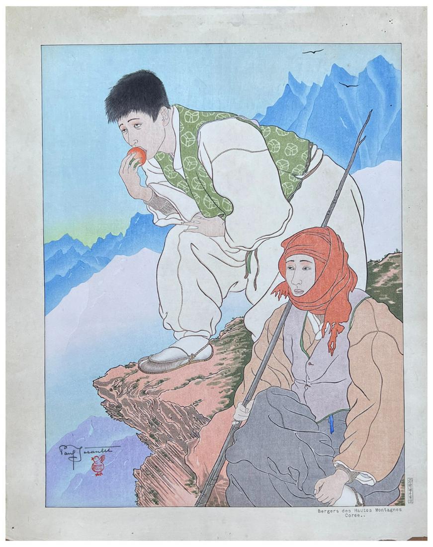 Japanese Woodblock Print Paul Jacoulet: Japanese Woodblock Print by Paul Jacoulet Berger Des Hautes Montagnes