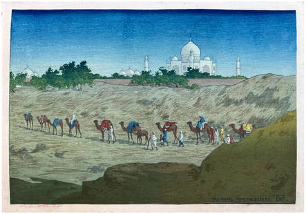 Japanese Woodblock Print Charles Bartlett: Japanese Woodblock Print by Charles Bartlett Taj Mahal from the Desert