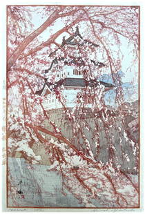 Japanese Woodblock Print Hiroshi Yoshida: Japanese Woodblock Print by Hiroshi Yoshida Hirosaki Castle